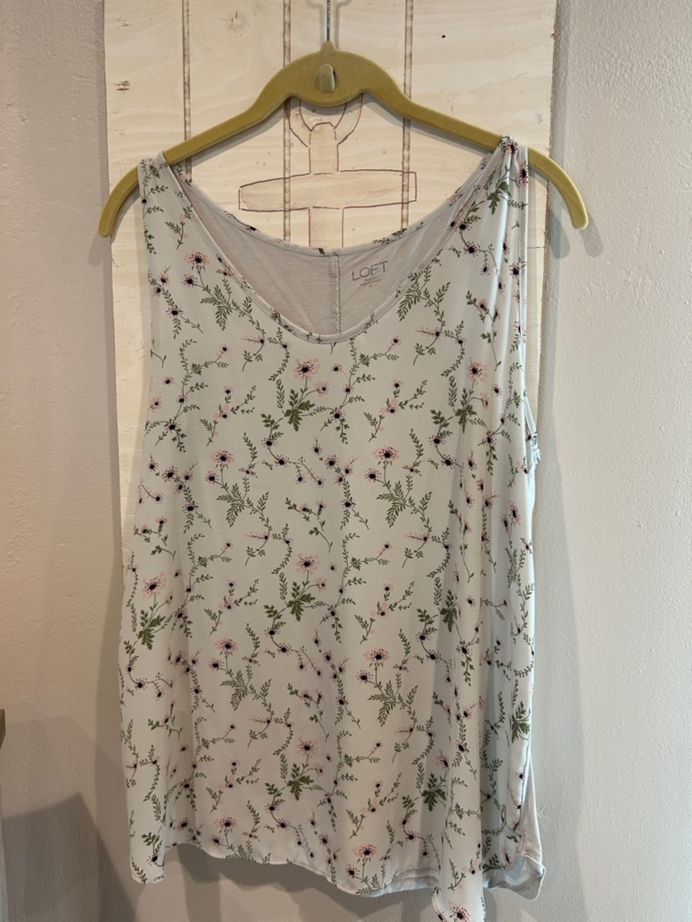 LOFT Cream Floral Sleeveless Tank with Pink and Green Print